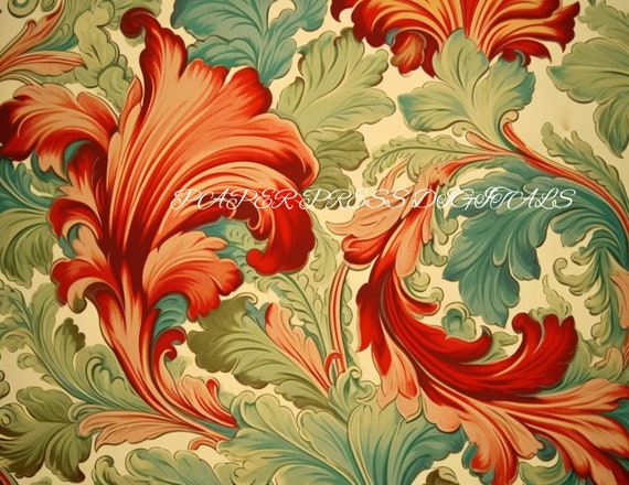 Vintage Floral Wallpaper – 1890s French Digital Art (Instant Download)