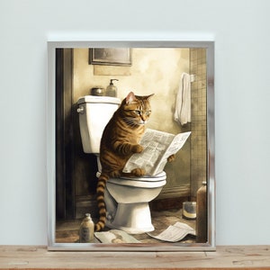 Whimsical Bathroom Wall Art:Digital Playful Cat on the Toilet - Digital Download for Unique Decor, Kids Art, Wall Decor,Digital Art