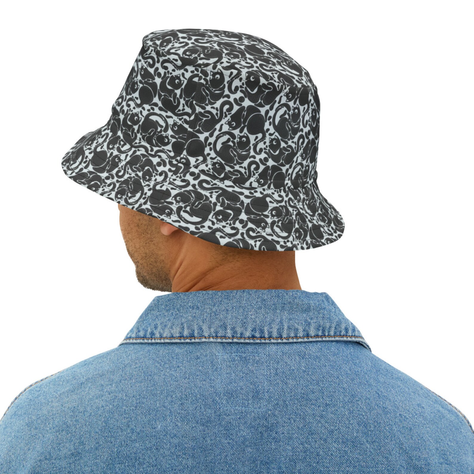 Fun Party Bucket Hat With Black White Cats , Cool Adult Festival Gear