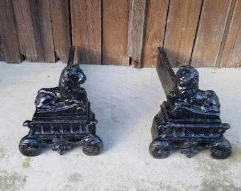 Antique French Cast Iron Georgian Chenets / Andirons / Firedogs