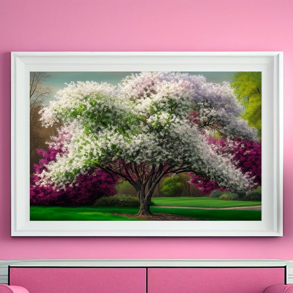 Colorful Bradford Pear Tree | Tree Art | Spring Art Print | Nature Art | Living Room Decor | Home Decor | Tree Leaves Wall Art
