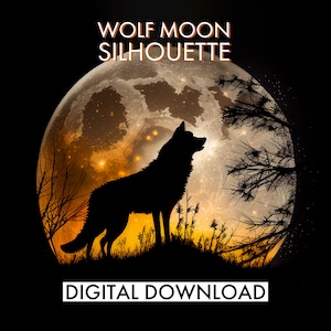 PRINTABLE Wolf Silhouette Full Moon v2 | Wolf Wall Art | Full Moon Wall Art | Wildlife Art | Wildlife Print | Nature Art | Howling Wolf Art