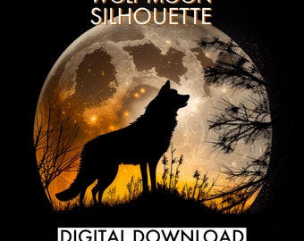 PRINTABLE Wolf Silhouette Full Moon v2 | Wolf Wall Art | Full Moon Wall Art | Wildlife Art | Wildlife Print | Nature Art | Howling Wolf Art