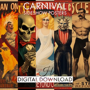 PRINTABLE Carnival Sideshow Poster Gallery Set v4 | Circus Posters | Circus Freak Posters | Carnival Posters | Vintage Sideshow | Circus Art