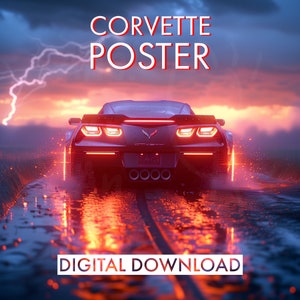 PRINTABLE Corvette Poster Digital Download | Car Prints | Neon Corvette| Bedroom Posters | Bedroom Prints | Car Art | Sports Car | Kids Room