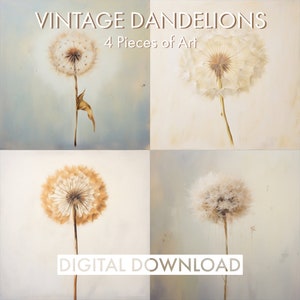 PRINTABLE Vintage Dandelion | Gallery Set | Dandelion Art | Floral | Flower Minimalist Art Style | Vintage Art | Home Decor | AI Wall Art