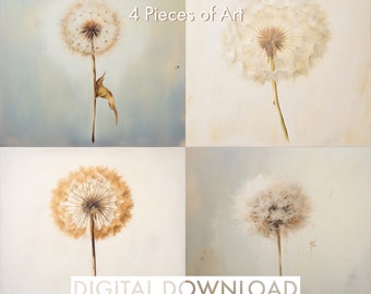 PRINTABLE Vintage Dandelion | Gallery Set | Dandelion Art | Floral | Flower Minimalist Art Style | Vintage Art | Home Decor | AI Wall Art