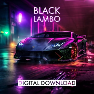 PRINTABLE Black Lamborghini v2 | Lamborghini Poster | Lambo Prints | Lambo City Street | Bedroom Posters | Bedroom Prints | Car Art