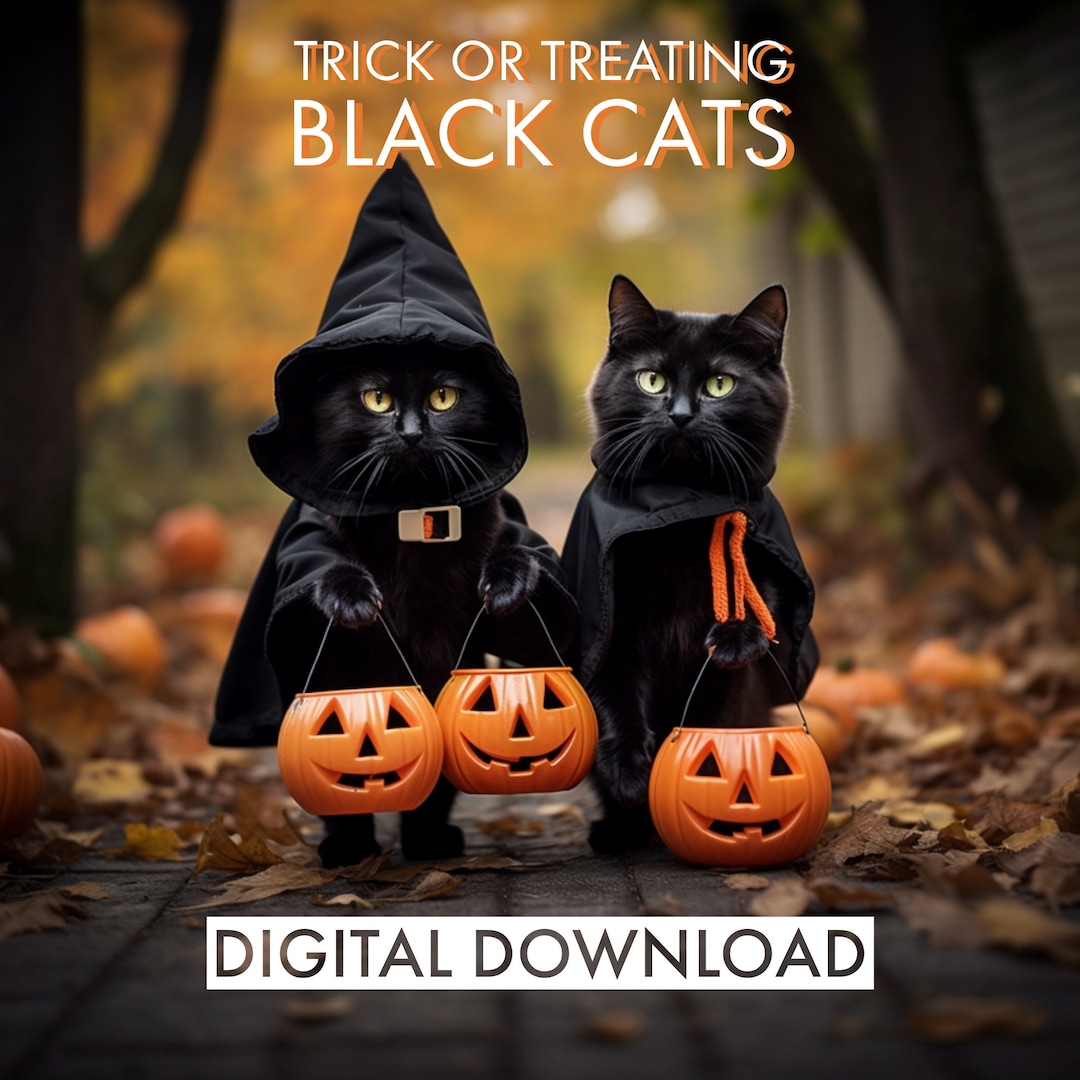 PRINTABLE Trick or Treating Black Cats | Halloween Art | Autumn