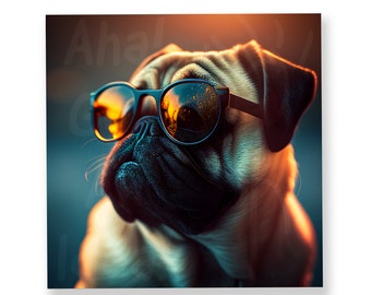 PRINTABLE Pug Wearing Sunglasses | Pug Wall Art | Dog Wall Art | Pug Print | Pug Poster | Animal Art | Pug Decor | Pug Portrait | Funny Pug