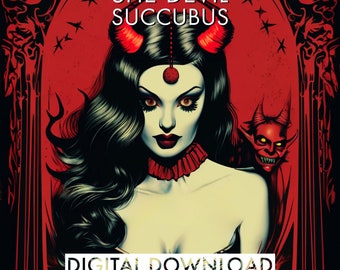PRINTABLE She-Devil Succubus | Sexy Demon | Circus Posters | Freak Show Posters | Carnival Posters | Vintage Carnival | Devil Woman |