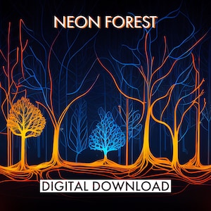 PRINTABLE Electric Neon Forest | Neon Forest Art | Glowing Forest | Neon Trees | Neon Forest Landscape | Night Forest | Frame TV Art