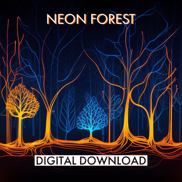 PRINTABLE Electric Neon Forest | Neon Forest Art | Glowing Forest | Neon Trees | Neon Forest Landscape | Night Forest | Frame TV Art