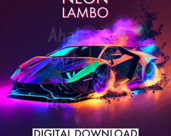 PRINTABLE Neon Lamborghini Digital Download | Neon Prints | Neon Lambo | Bedroom Posters | Bedroom Prints | Car Art | Sports Car | Kids Room