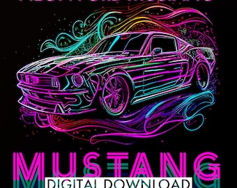 PRINTABLE Neon Ford Mustang Digital Download | Neon Prints | Neon Mustang| Bedroom Posters | Bedroom Prints | Car Art | Kids Room Poster