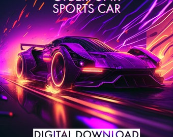 PRINTABLE Cyber Punk Car Digital Download | Neon Prints | Neon Car| Bedroom Posters | Futuristic Car | Car Art | Sports Car | Kids Room