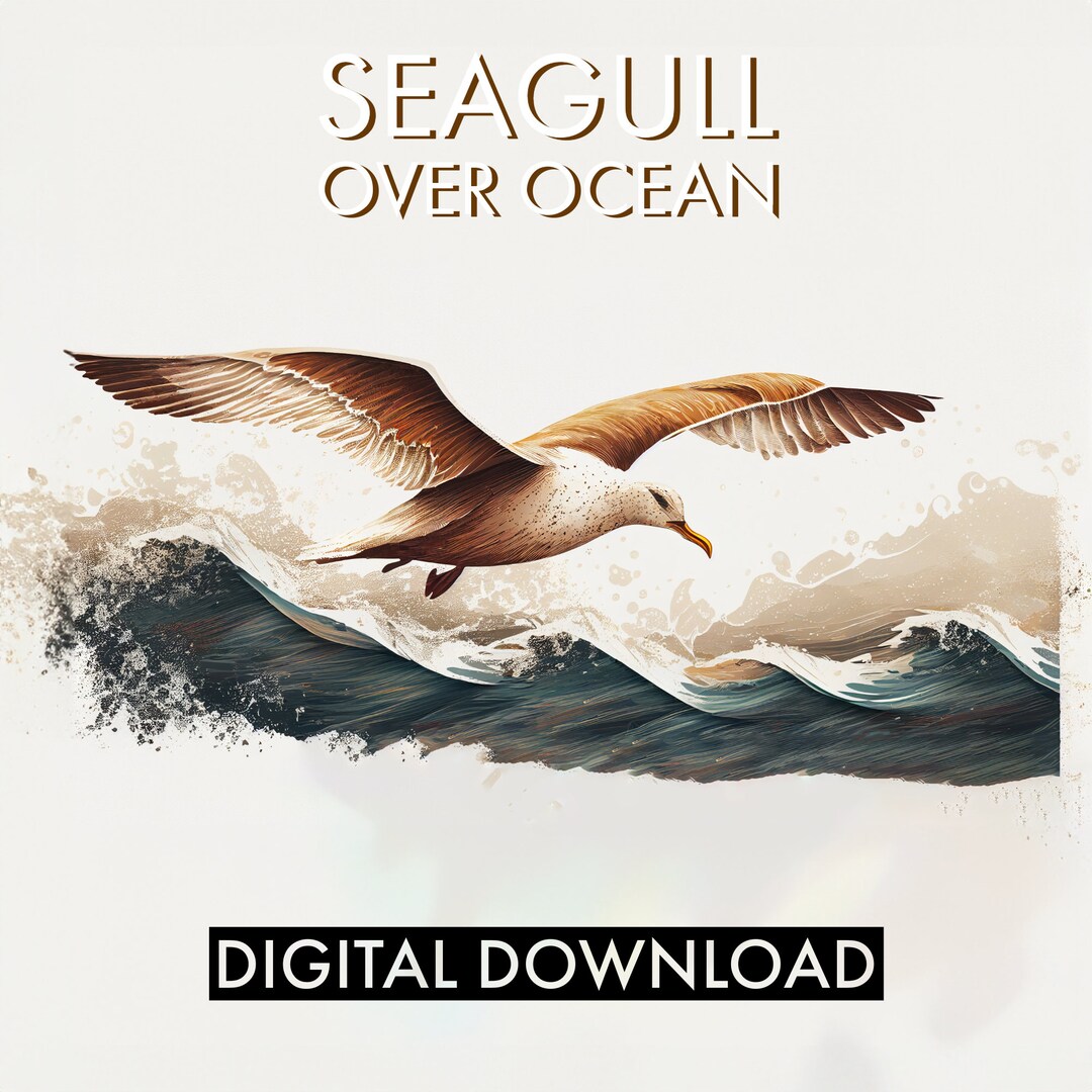 PRINTABLE Seagull Over Ocean | Digital Download | Seagull Art | Bird ...