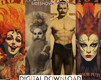 Galería de carteles de espectáculos de carnaval imprimibles v3 / Carteles de circo / Carteles de fenómenos de circo / Carteles de carnaval / Espectáculos vintage / Arte circense