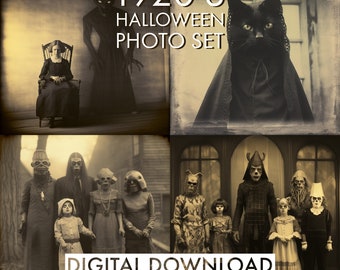 PRINTABLE 1920's Halloween Photo Set v3 | Gallery Wall Art | Halloween | Halloween Art | Black Cat | Vintage Photograph | Vintage Halloween