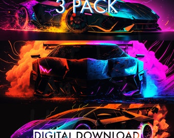 抽象的なネオンランボルギーニの壁アート - Etsy 日本