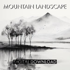 PRINTABLE Mountain Landscape Wall Art | Gallery Set | Mountain Mural | Landscape Wall Art | Home Decor | Landscape Print | Monotone Art