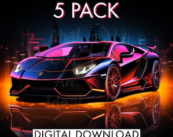 Lamborghini 5 Pack Digital Download | Neon Prints | Neon Lambo | Bedroom Posters | Bedroom Prints | Car Art | Kids Room Poster | Sports Car