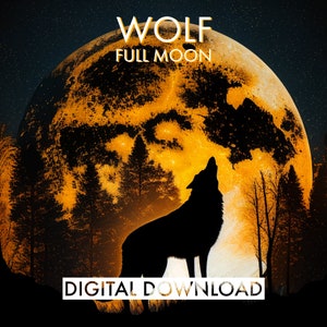 PRINTABLE Wolf Silhouette Howling at Full Moon v3 | Wolf Wall Art | Full Moon Wall Art | Wildlife Art | Wildlife Print | Howling Wolf Art