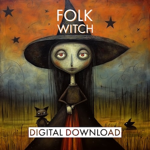 PRINTABLE Witch Folk Art v2  | Halloween Folk Art | Autumn Decor | Haunted Print | Spooky Season | Halloween Witch | Witch Wall Art