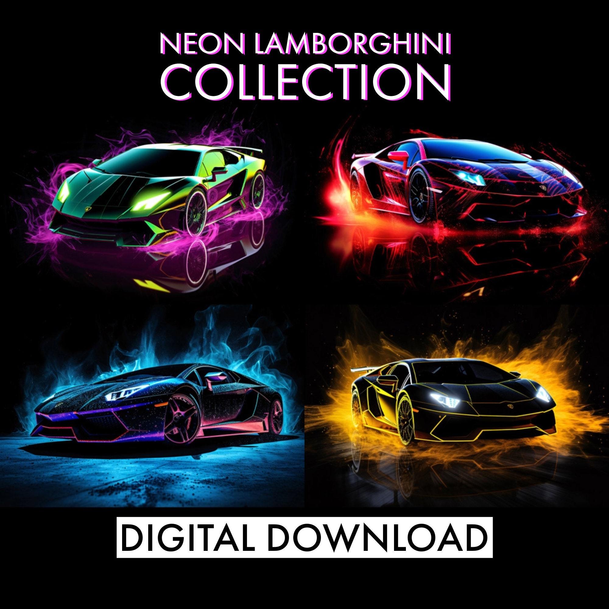 PRINTABLE Neon Lamborghini Collection | Neon Prints | Neon Lambo | Bedroom Posters | Bedroom Prints | Car Art | Sports Car | Kids Room