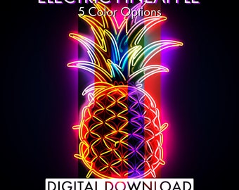 PRINTABLE Electric Neon Pineapple 5 Colors | Pineapple Wall Art | Pineapple Poster | Phone Background | Tropical Print | Pineapple Decor