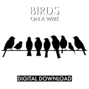 PRINTABLE Birds on a Wire | Bird Wall Art Print | Digital Download Birds | Black and White Art | Bird Decor | Minimalist Art | Simple Art