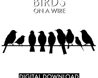 PRINTABLE Birds on a Wire | Bird Wall Art Print | Digital Download Birds | Black and White Art | Bird Decor | Minimalist Art | Simple Art