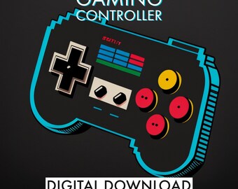 Controlador de videojuegos de 8 bits imprimible, descarga digital v3, arte de pared arcade, arte de juegos retro, decoración de sala de juegos, arte de píxeles, póster de jugador