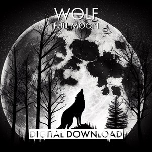 PRINTABLE Wolf Silhouette Howling at Full Moon v4 | Wolf Wall Art | Full Moon Wall Art | Wildlife Art | Wildlife Print | Nature Art