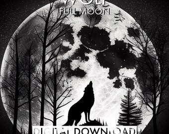PRINTABLE Wolf Silhouette Howling at Full Moon v4 | Wolf Wall Art | Full Moon Wall Art | Wildlife Art | Wildlife Print | Nature Art