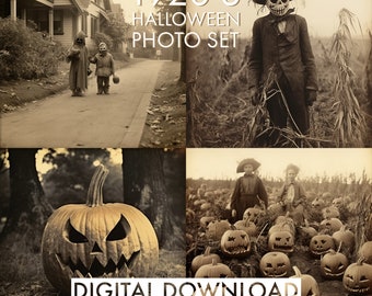 PRINTABLE 1920's Halloween Photo Set v2 | Gallery Wall Art | Halloween Art | Scarecrow | Vintage Photograph | Vintage Halloween | Creepy