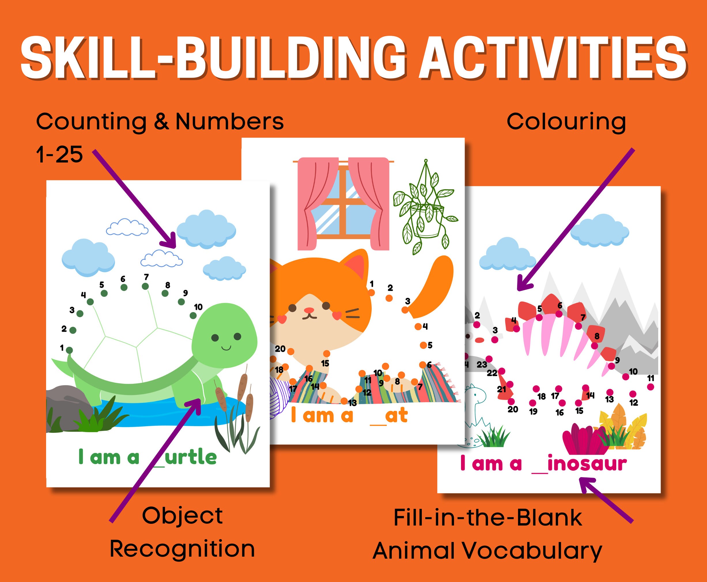 DOT-TO-DOT Animal Theme Printable Activity Pages Early - Etsy