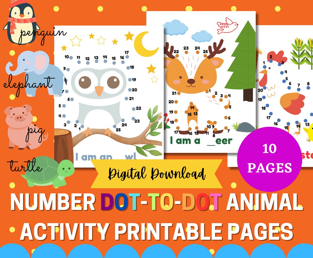 DOT-TO-DOT Animal Theme Printable Activity Pages Early - Etsy