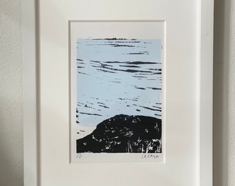 Blue Mountain 01 - linocut print - original prints signed - DIN A5