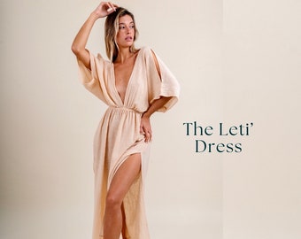 Robe de déesse grecque, robe grecque beige, robe égyptienne, robe d'été bohème, longue robe d'invitée de mariage, robe désert bohème, robe fluide fendue