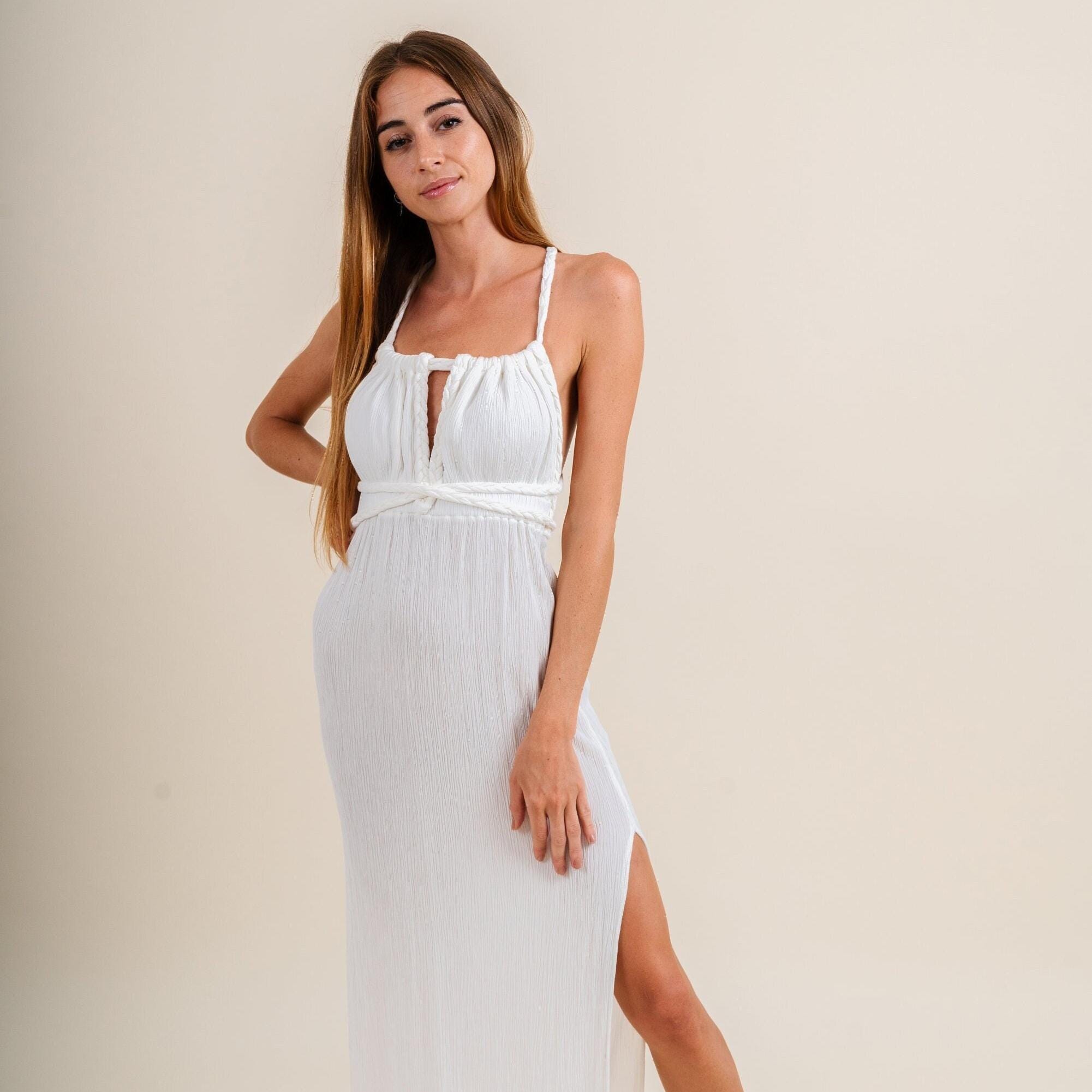 anne sophie backless summer dress Greek Goddess Soft Dress: White Maxi, Beach Wedding Outfit Heidi bandage My Actual Bust is:34