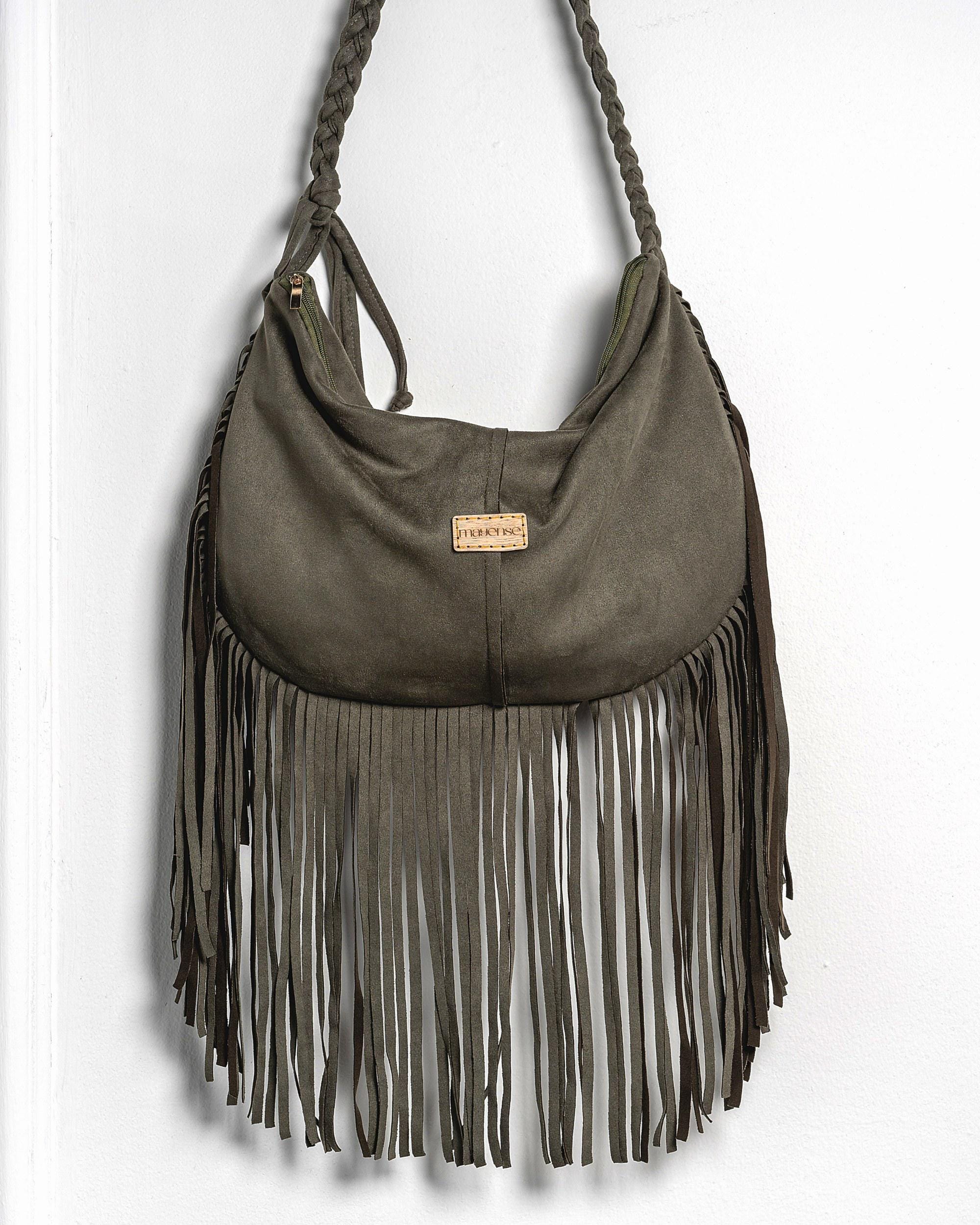 【TARGETTO】23SS★ FRINGE SUEDE MINI BAG Brown Suede Hobo Bag - Leather Hobo Bag - Suede Purse