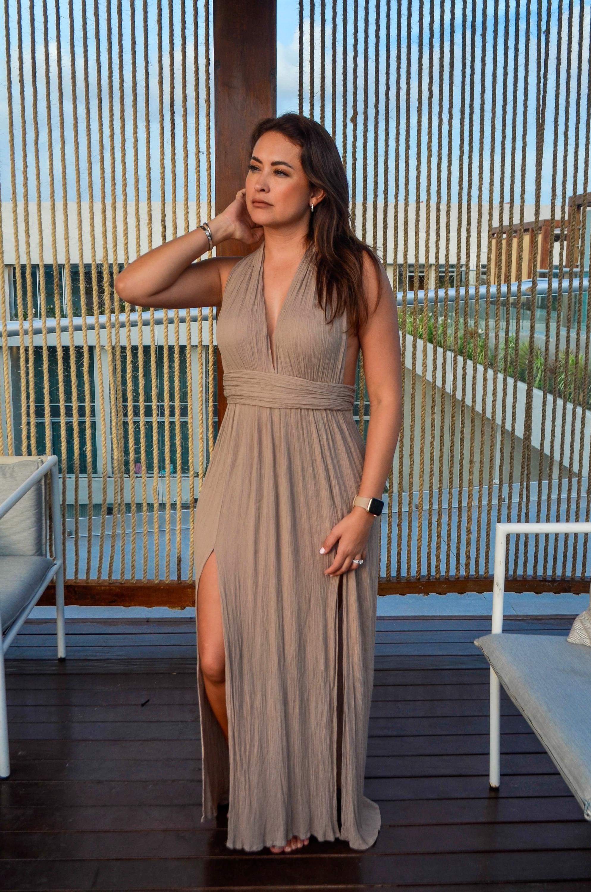 grecian goddess maxi dress White Grecian Goddess Maxi Dress with High Slit | Draped Jersey Tank Gown for Summer Vacation & Bridal Events