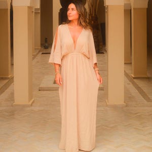 Vestido bohemio beige de diosa griega: para bodas, festivales de verano, estilo Cleopatra vintage, vestido de primavera.