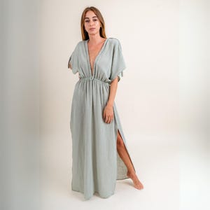 Boho Bridesmaid Dress, Sage Green Summer Style Dress, Beach Wedding Guest Dress, Greek Goddess Dress, Bohemian Vacation Dress, Mayenses