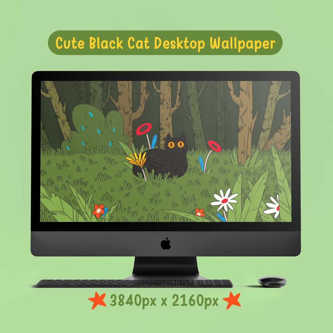 Desktop Wallpapers | Cute Black Cat Illustration | Illustrated Desktop ...