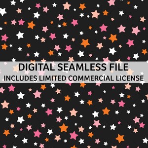 scattered stars - blank pink orange - cute Halloween seamless pattern file - limited commercial use included -instant download digital file