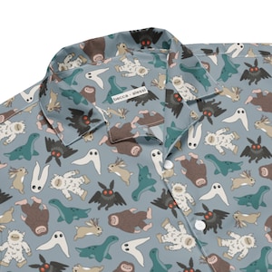 Cute Cryptid Unisex Button Up Button Shirt // Gray Blue