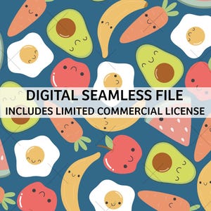 kawaii first foods - cute eggs, fruits, veggies - seamless pattern file - limited commercial use included - instant download digital file