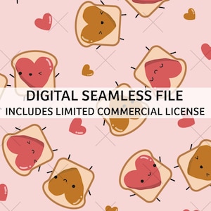 kawaii peanut butter and jelly / pink background - seamless pattern file - limited commercial use included - instant download digital file
